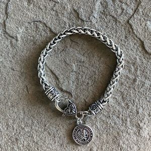 St. Christopher Bracelet Braided Wheat Chain - NEW